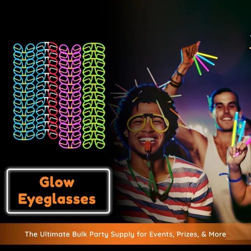 Vista 2 de Glow Fever Gafas que brillan en la oscuridad para fiesta, 50 lentes flexibles con conectores, paquete de gafas brillantes para concierto, Halloween