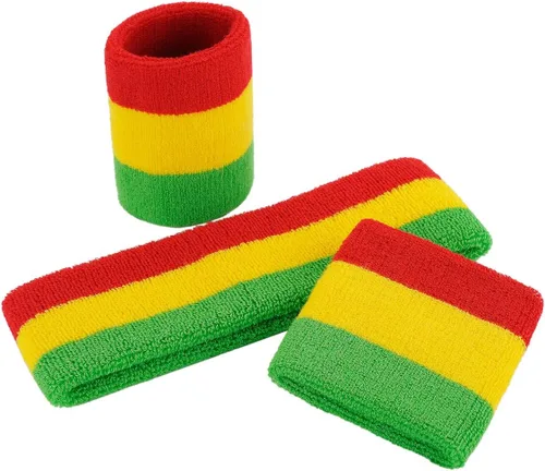 Vista 100 de ONUPGO - Conjunto de diadema y muñequeras deportivas para el sudor, hechas de algodón con bucles, muñequeras, contra humedad