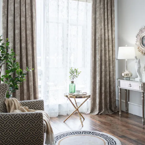 Vista 28 de VOGOL - Cortinas de 2 paneles con ramas bordadas de lino sintético con ojales, cortinas para dormitorio/sala de estar, paneles de tratamiento