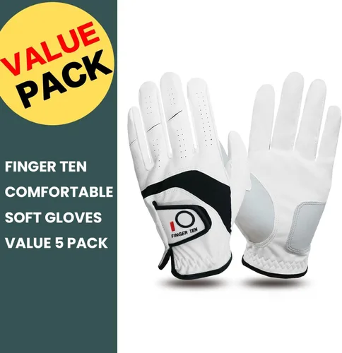 Vista 2 de FINGER TEN Golf Gloves Men Left Right Hand 5 Pack Blanco (guantes para hombre)