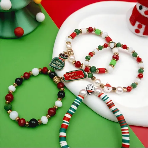 Vista 5 de pVq Pulseras de Navidad para mujer, pulsera elástica con cuentas, pulseras de dijes navideños, regalos de joyería, accesorios para rellenar
