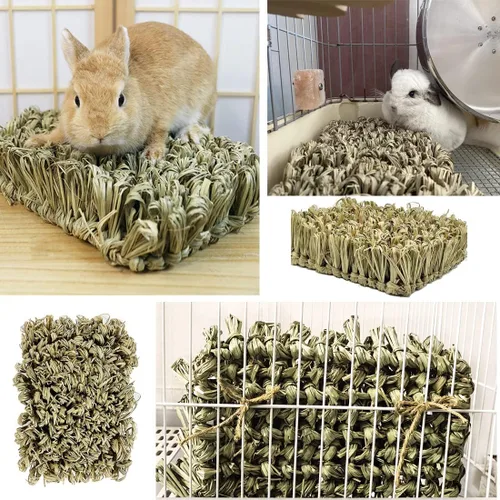 Vista 7 de Hamiledyi Tapete de forrajero tejido natural de conejo, conejillo de indias, juguete de enriquecimiento para raspar para erizo de ardilla Chinchilla