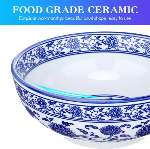 Vista 2 de Kichvoe Cuenco de porcelana azul y blanco de 7.87 pulgadas estilo chino cuenco de sopa de fideos de cerámica para uso doméstico, plato asiático