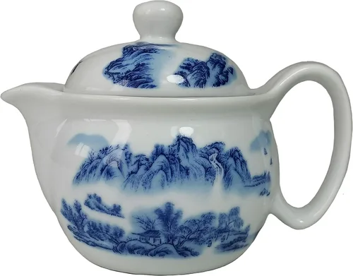 Vista 11 de Tetera pequeña de 12 onzas, tetera de porcelana azul y blanca con filtro de acero inoxidable para té suelto (flores de maceta embellecen)