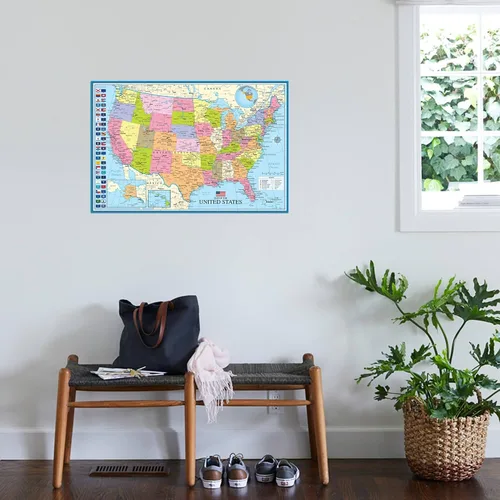 Vista 2 de AllPosters Póster de pared, mapa de los Estados Unidos con banderas estatales, 36x24 Impresión solamente