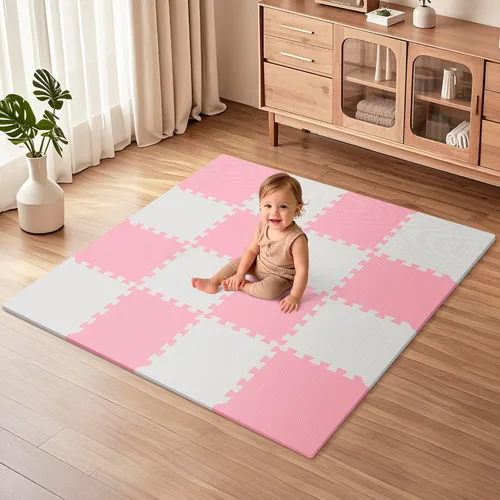 Vista 14 de 16 piezas de alfombrilla de juego para bebé para el piso, alfombrilla de juego de espuma EVA para bebé con baldosas de alfombra entrelazadas de 1.5
