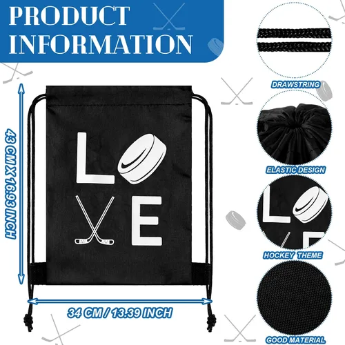 Vista 2 de Sinmoe 20 bolsas de regalo de hockey sobre hielo, bolsas de regalo de fiesta de hockey con cordón para regalos de cumpleaños, equipo, celebración