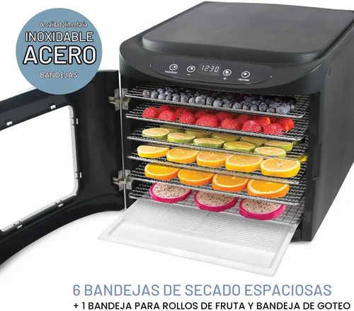 Vista 5 de Elite Gourmet EFD-313B deshidratador de alimentos programable, deshidratador de alimentos, controles de temperatura ajustables, aperitivos de Negro