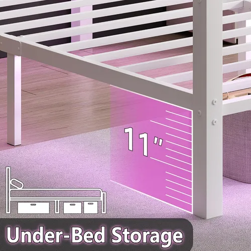 Vista 5 de CLIBFENG Base de cama individual con cabecera y estribo, listones de acero, base de cama LED con estación de carga USB, base de colchón