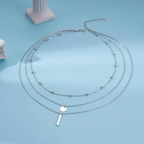 Vista 3 de VQGRIXZCE Collar delicado triple de plata de ley S925 multicapa para mujer, regalo de joyería