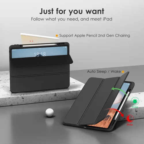 Vista 4 de VIKESI Funda para iPad Pro 12.9 6ª/5ª/4ª/3ª/3ª generación 2022/2021/2020/2018, marco de TPU a prueba de golpes, soporte para lápiz integrado