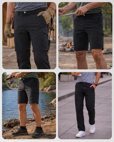 Vista 4 de Spyder Mens Hiking Pants - Easy Care Convertible Zip-Off Lightweight Cargo Negro