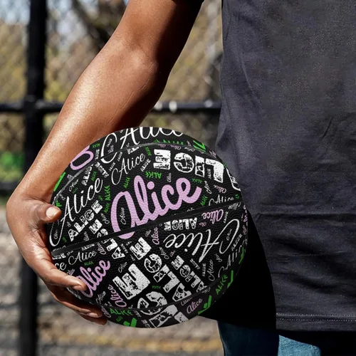 Vista 2 de Balón de baloncesto personalizado con nombre, todo nombre impreso, regalo deportivo personalizado, tamaño 7 (29.5") / tamaño 5 (27.5"), regalo