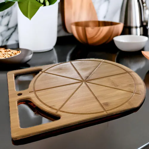 Vista 8 de Pala de Pizza de Madera 2 en 1 y Tabla de Cortar de Bambú Tabla de Pala de Pizza de Doble Agarre para Hornear, Espátula de Pizza y Tabla de Cortar