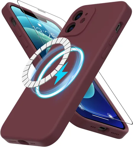Vista 52 de DEENAKIN Funda magnética de silicona para iPhone 12 Pro con protector de pantalla, compatible con MagSafe, protección de cámara, funda protectora