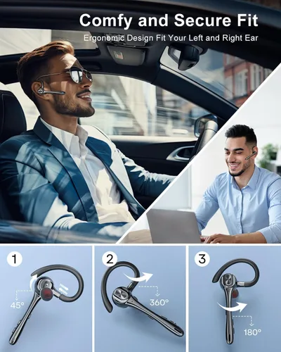 Vista 4 de Auriculares inalámbricos con Bluetooth, auriculares de botón con cancelación de ruido, micrófono manos libres, tiempo de espera de 160H, auriculares