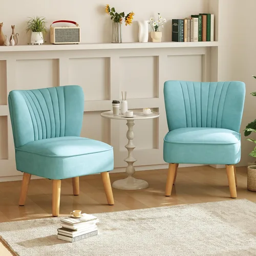 Vista 4 de KOMFOTT Silla decorativa de terciopelo, moderna silla de sofá sin brazos con patas de madera de goma maciza, silla de ocio con respaldo de ala