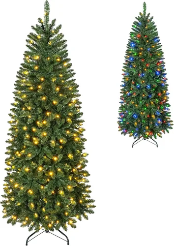 Vista 33 de GOFLAME Árbol de Navidad Artificial Preiluminado de 6 Pies, Árbol de Navidad Delgado con Cobertura de Nieve y Forma de Lápiz con Luces LED