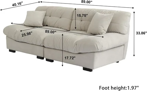 Vista 2 de Sofás seccionales cómodos de 89 pulgadas, sofá biplaza con 2 almohadas, sofá minimalista, sofá moderno para sala de estar, apartamento, dormitorio
