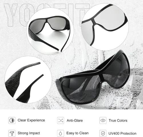 Vista 3 de YOGFIT Gafas de sol de gran tamaño para mujeres y hombres, Y2K envolventes de moda
