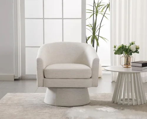 Vista 8 de Shunzhi Silla giratoria moderna, lino beige Sábanas beige