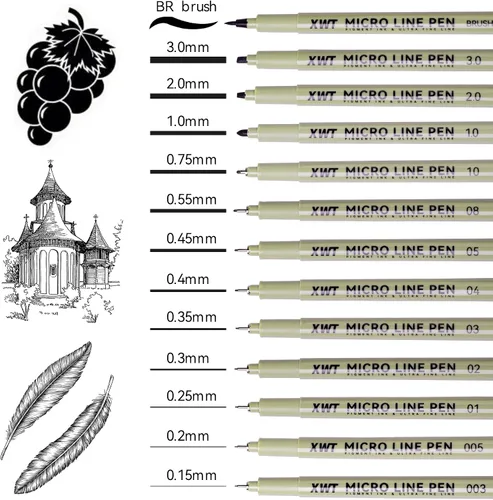 Vista 2 de 12+1 Bolígrafos de Línea Fina para Dibujo Artístico, Juego de Tinta Pigmento Negra Impermeable para Artistas, Bocetos, Manga, Acuarela, Caligrafía