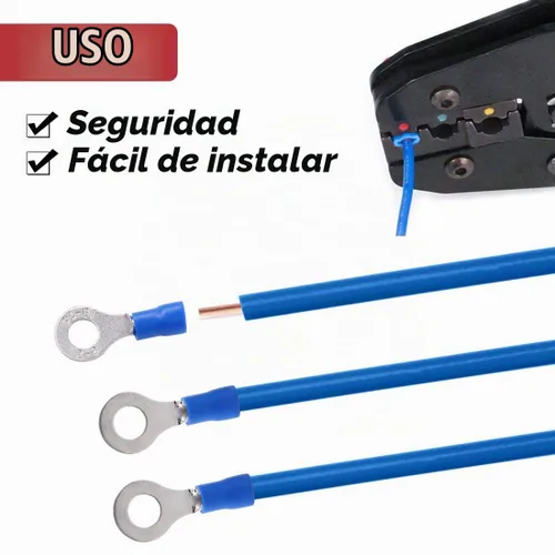 Vista 6 de Hilitchi 100 conectores de crimpado de cables eléctricos de anillo aislado 16-14AWG (azul, M6)