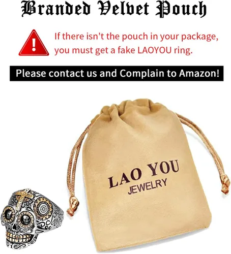Vista 6 de LAOYOU Sugar Skull Rings for Men Women, Stainless Steel Day of the Dead Mens Jewelry, Cool Biker Gothic Ring Christmas halloween Gifts