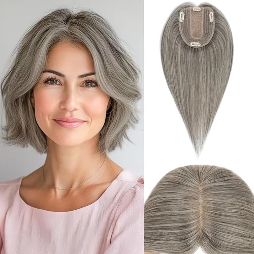 Vista 27 de Rich Choices Pelucas con topper de cabello para mujeres, cabello humano real 100% Remy, sin flequillo, para mujeres con adelgazamiento en la parte