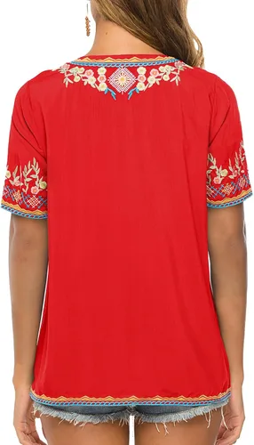 Vista 6 de Vakakado Blusas bordadas estilo campesino mexicano bohemio de manga corta para mujer estilo hippie