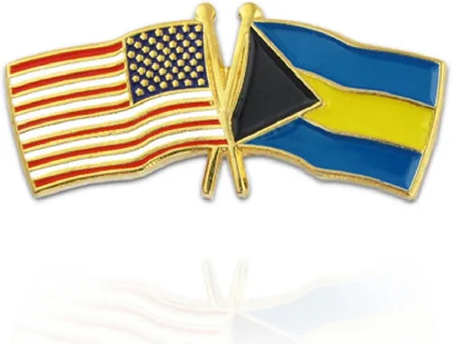 Vista 161 de PinMart Pin de solapa esmaltado con bandera de la amistad cruzada de Estados Unidos y el mundo