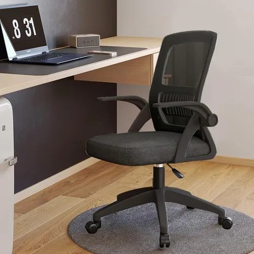 Vista 7 de Silla de oficina, silla de escritorio ergonómica, silla de malla transpirable, silla giratoria con brazos abatibles y soporte lumbar, silla