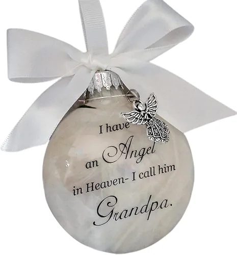 Vista 2 de Adornos conmemorativos de Navidad, bola de plumas con texto en inglés "I Have an Angel in Heaven" con un pequeño ángel de Navidad, adorno de Navidad