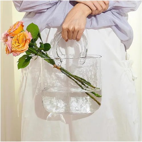 Vista 8 de Jarrón de cristal multifuncional para flores, florero de vidrio de mano multifuncional, bolsa única para pecera, jarrón de vidrio, único