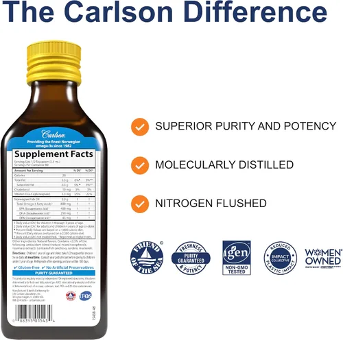 Vista 2 de Carlson Kid's The Very Finest Fish Oil, 800 mg, limón, 200 mL (6.7 Fl Oz)
