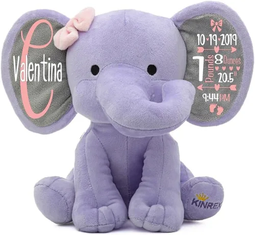 Vista 25 de Animal de peluche de elefante personalizado - Anuncio de estadísticas de nacimiento personalizadas, animales de peluche de elefante para bebés, baby