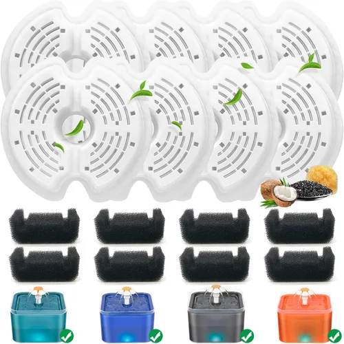 Vista 8 de Paquete de 4 filtros de fuente de agua para gatos con 4 esponjas, filtros de repuesto para mascotas de 67 oz/2 L dispensador de agua para perros