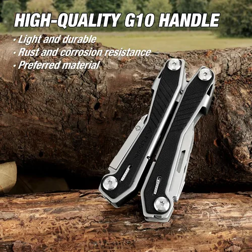 Vista 5 de FLISSA Multiherramienta 16 en 1 con mango G10, regalos para hombres, papá, multiherramienta EDC de acero inoxidable con cuchillo de bolsillo