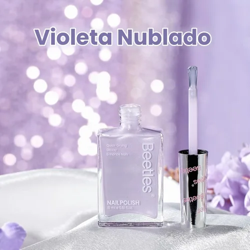 Vista 4 de Beetles - Esmalte de uñas morado – Violeta nublado de 0.51 onzas líquidas, esmalte de uñas morado pastel con purpurina de secado rápido para uñas