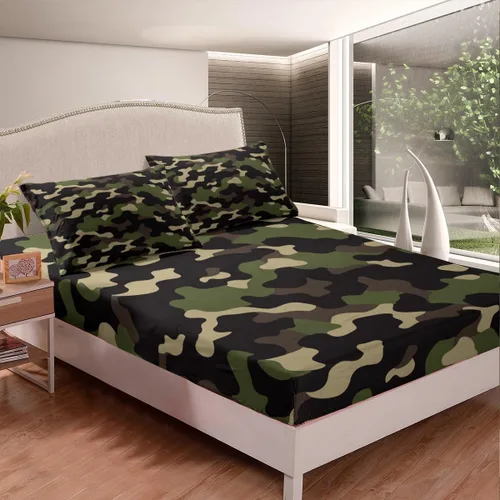 Vista 2 de Erosebridal Juego de ropa de cama de camuflaje para niños, sábanas de camuflaje militar, tamaño individual para adolescentes, jóvenes, adultos