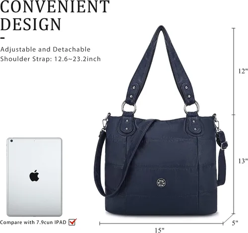 Vista 3 de Angel Kiss Hobo - Bolsos de hombro para mujer, grandes, suaves, de piel sintética lavada, a rayas, bolsos cruzados
