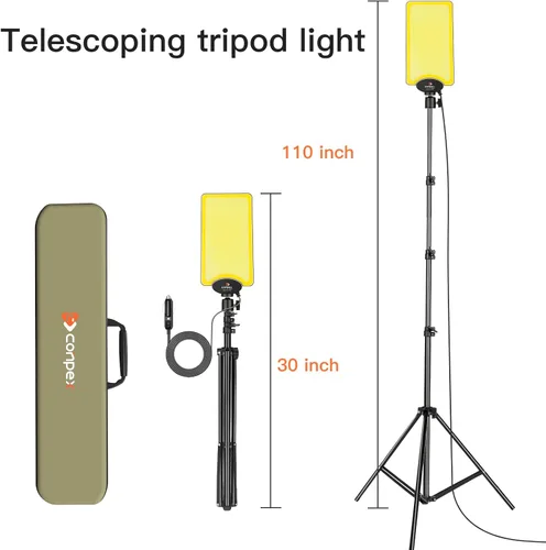 Vista 4 de CONPEX Luces LED telescópicas para acampar de 18000 lúmenes, trípode, control remoto, luz telescópica al aire libre con soporte