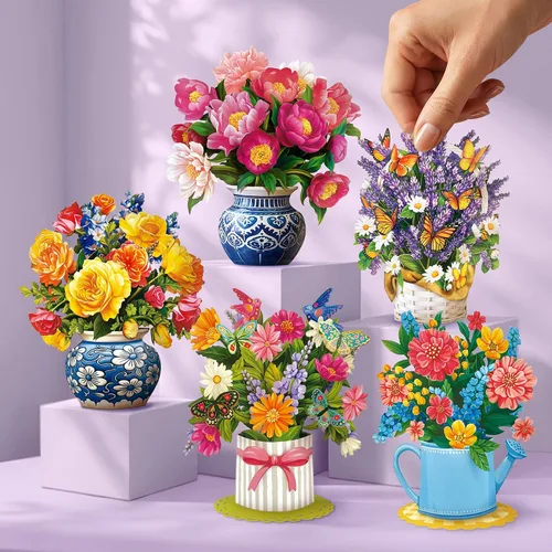 Vista 2 de FreshCut Paper Juego de 5 mini flores de cumpleaños en caja