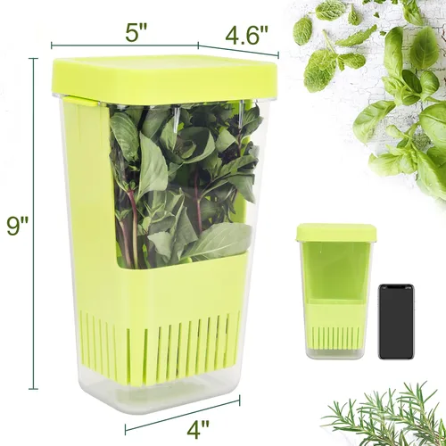 Vista 2 de LUVCOSY Herb Keeper, protector de hierbas de plástico sin BPA con una cesta interior para cilantro, menta, perejil y espárragos, mantiene
