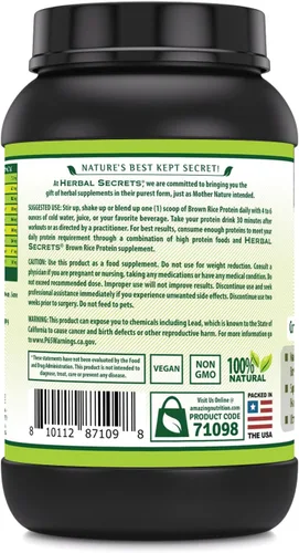 Vista 3 de Herbal Secrets Suplemento de proteína de arroz integral 3 libras en polvo 0.42 oz de proteína por porción Vegano Hecho en Estados Unidos