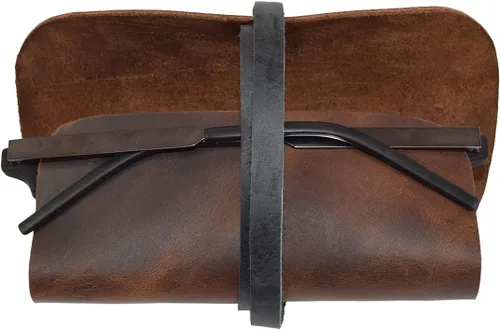 Vista 4 de Hide & Drink, Envoltura de gafas de sol de cuero rústico, viaje delgado, almacenamiento suave para gafas, hecho a mano