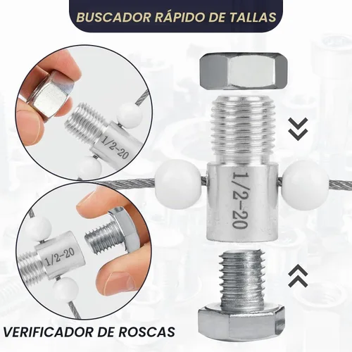 Vista 5 de Comprobador de roscas de tuercas y pernos, 26 calibres macho/hembra, 14 pulgadas y 12 métricas para comprobar rápidamente tuercas y pernos