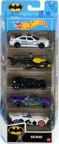 Vista 6 de Hot Wheels Juego de 5 vehículos de juguete de Batman a escala 1:64 de programas de televisión, películas y cómics de Batman