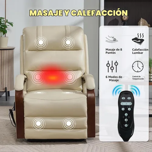 Vista 5 de Trustyue Silla Reclinable de Elevación Eléctrica de Doble Motor, Reclinable Completamente Plana, Silla Elevadora con Masaje y Calor, Asistencia