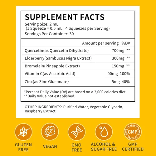 Vista 2 de Quercetina liposomal con gotas líquidas de bromelina para Kis & Aldult- mayor absorción, suplementos de quercetina 700 mg con bromelina saúco zinc